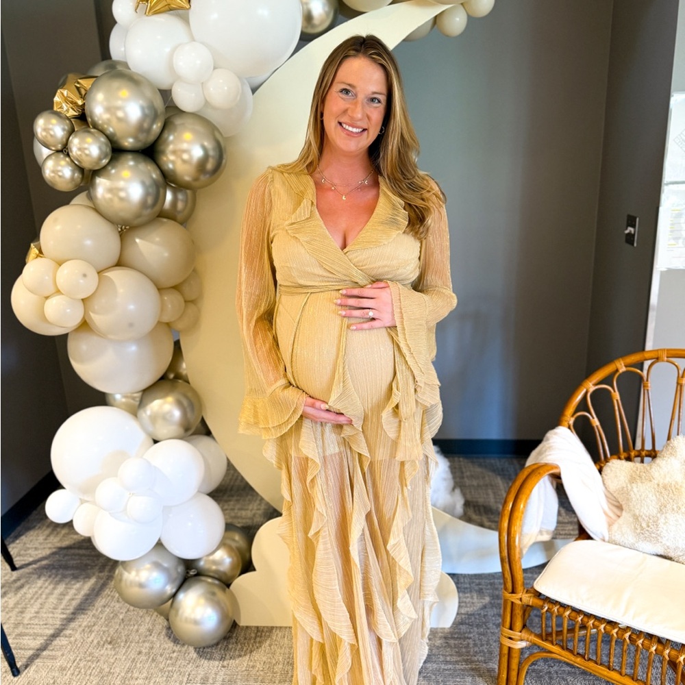 Show me your mumu Jenny ruffle maxi dress gold glimmer size large